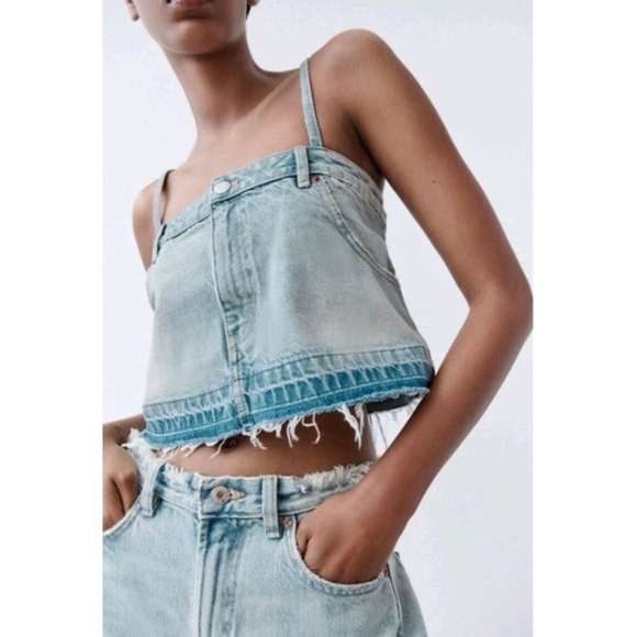 Zara Tops - Zara Cropped Spahgetti Strap Denim Top Womens Size Small